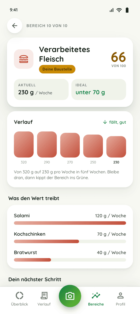 Bereich Verarbeitetes Fleisch: Verlauf und Treiber